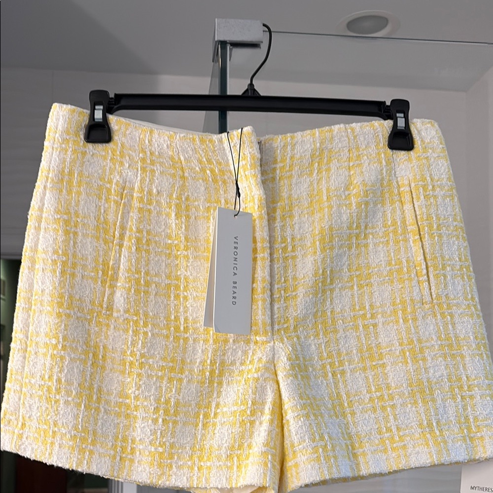 Veronica Beard High Waist Yellow and White Gingham Shorts